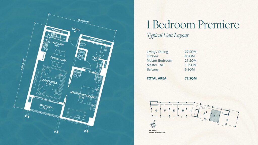 1-Bedroom Premiere Floor Plan at Aruga Mactan | SpacesPH.com